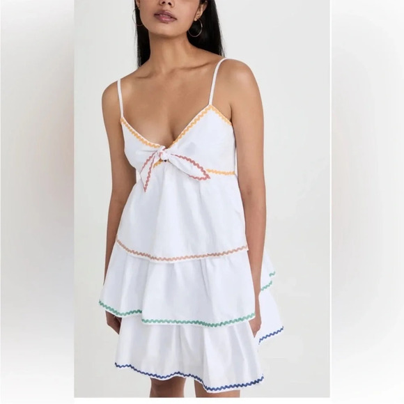 English Factory Colorblock Wave Trim 3 Tiered Dress White Ruffle NWT Size Small - Picture 1 of 12